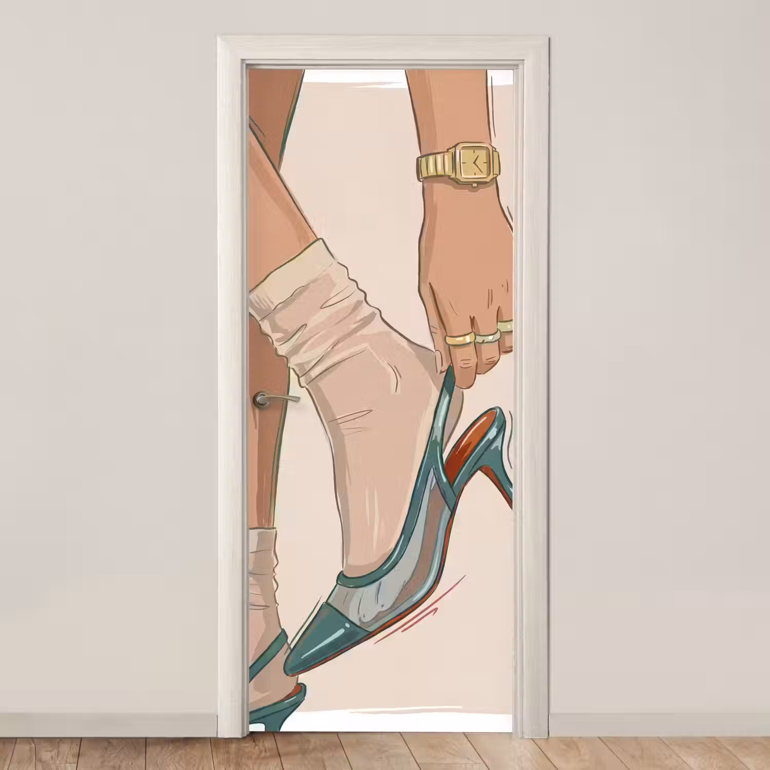 Vrouw - Schoen - Mode - Lifestyle - Groen deurposter klein -3d_beige