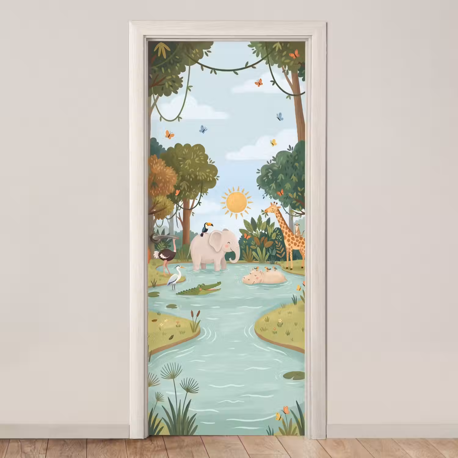 Jungle - Oase - Dieren - Kleurrijk deurposter klein -3d_beige