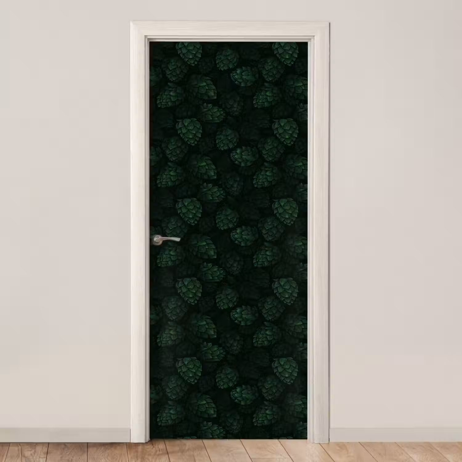 Donker - Groen - Hopbellen - Botanisch - Illustratie deurposter klein 289 -3d_beige
