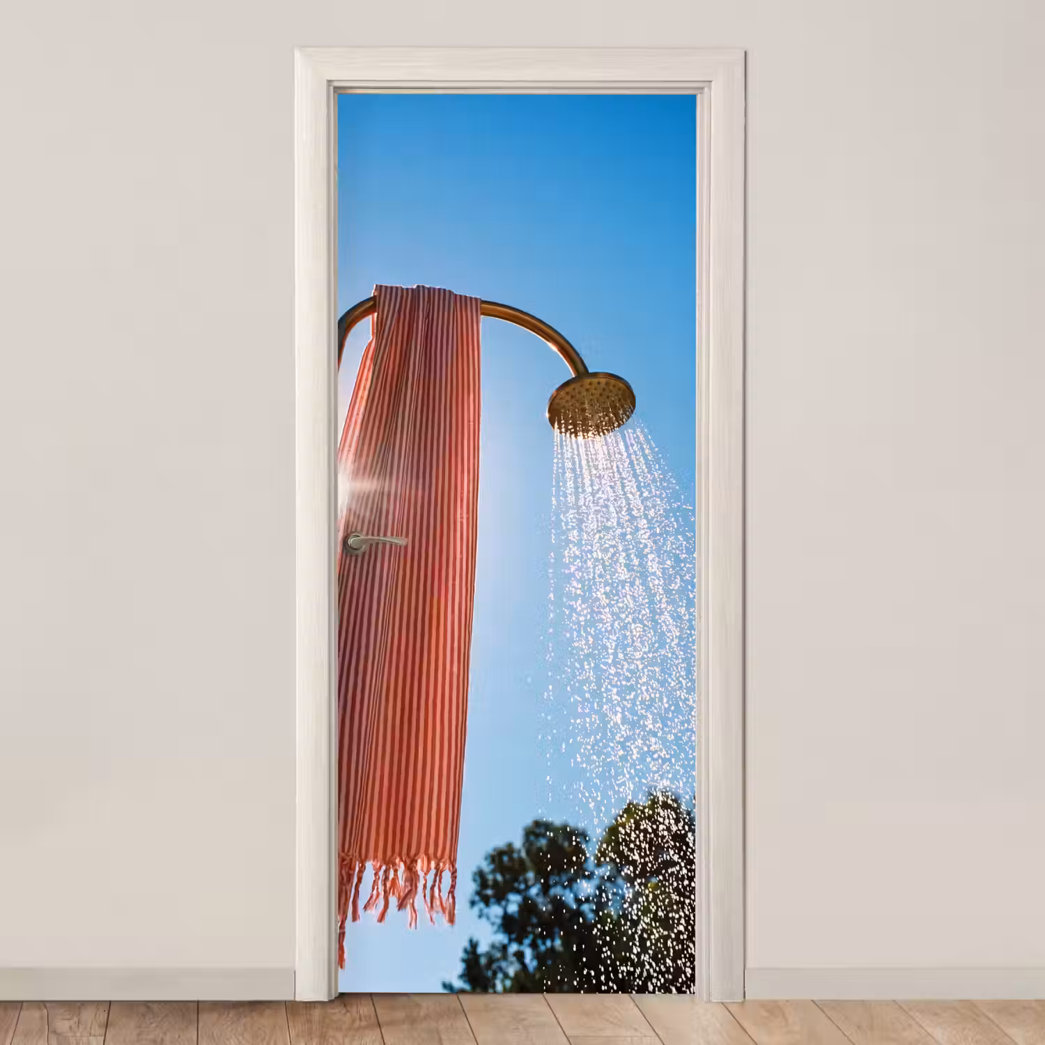 Douche - Water - Zomer - Blauw deurposter klein -3d_beige