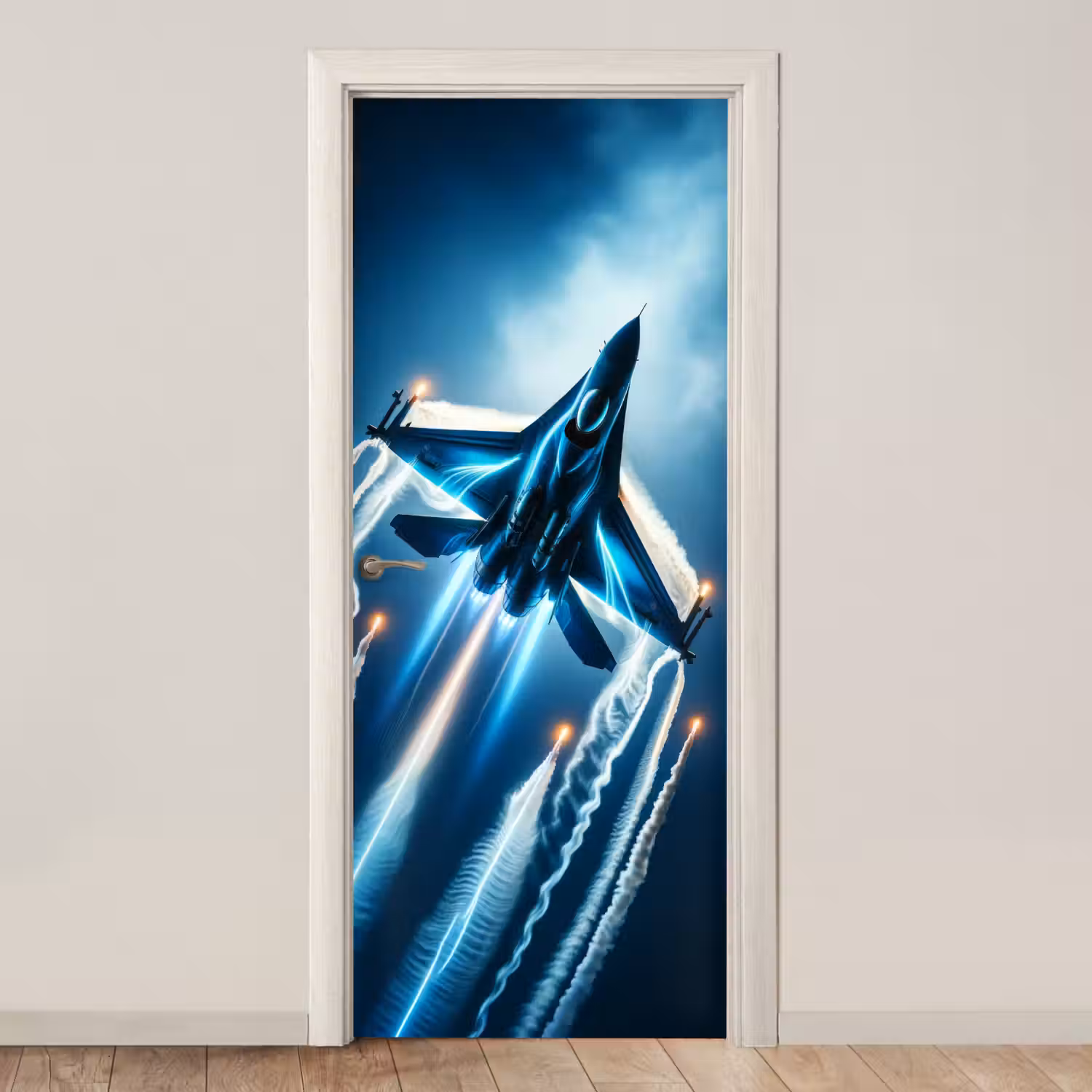 Straaljager - Blauw - Jongens deurposter klein -3d_beige