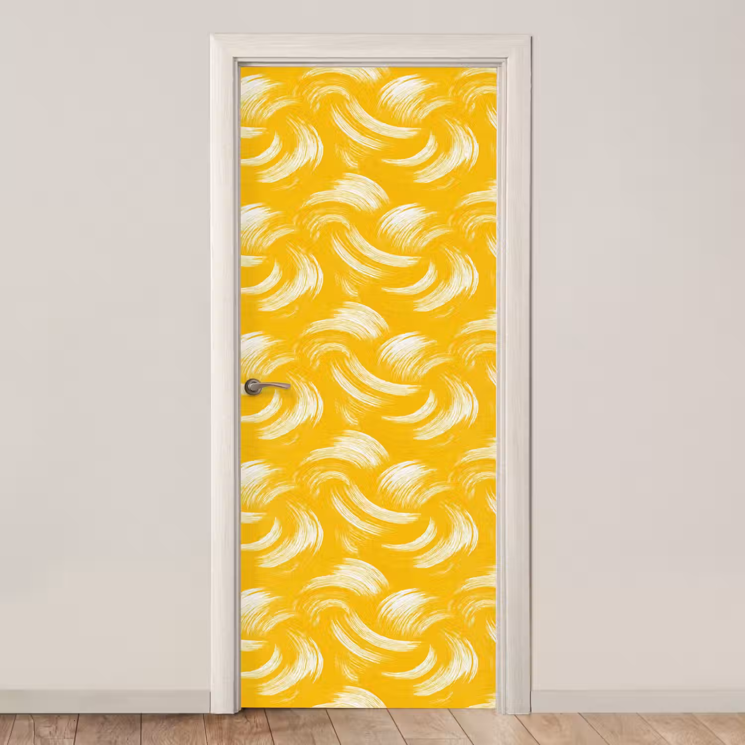Verfstreken - Abstract - Dynamisch - Geel deurposter klein 289 -3d_beige