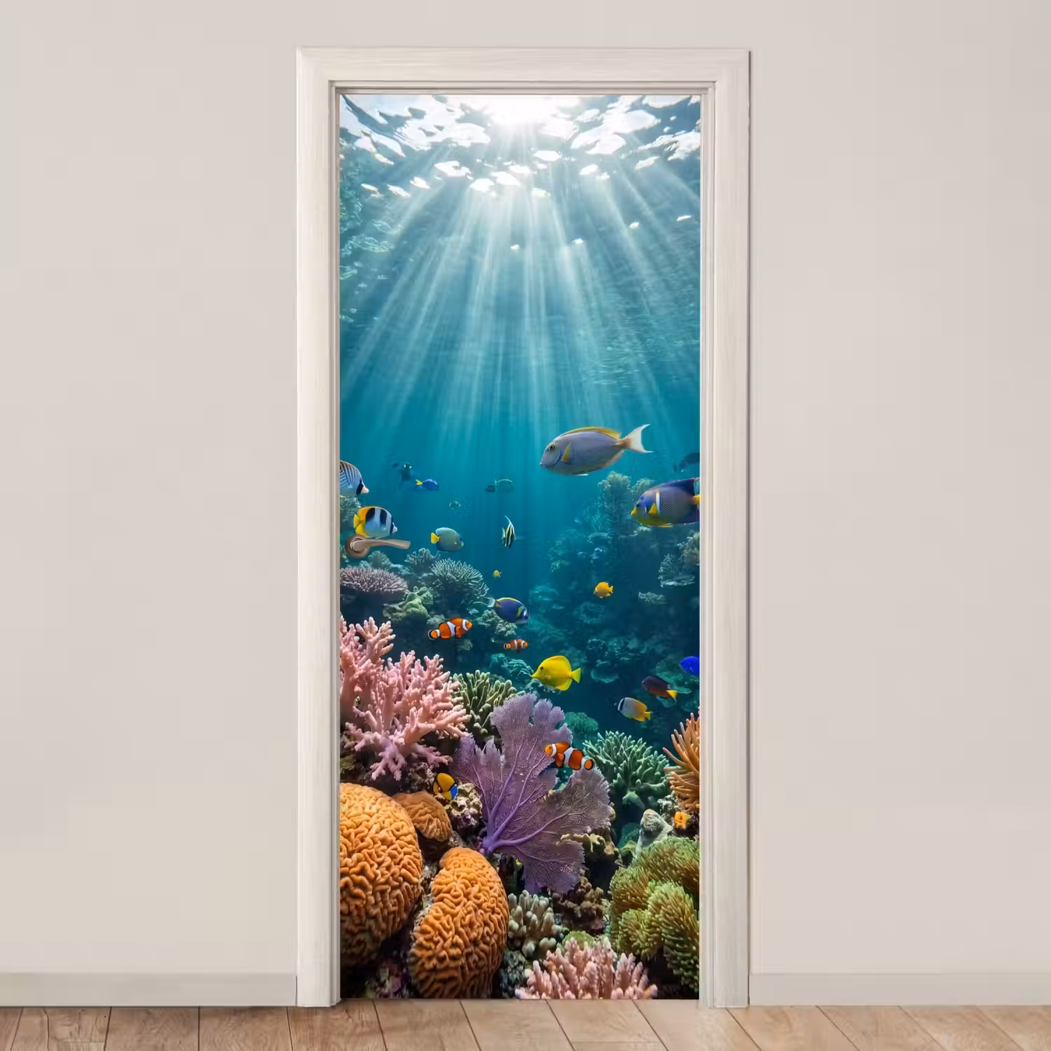 Vis - Koraal - Oceaan - Natuur - Kleurrijk deurposter klein -3d_beige