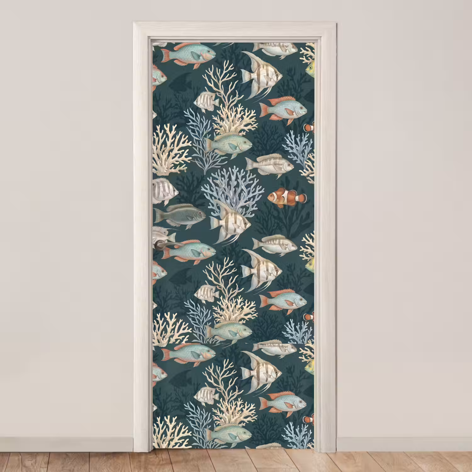 Vis - Koraal - Onderwater - Illustratie deurposter klein -3d_beige