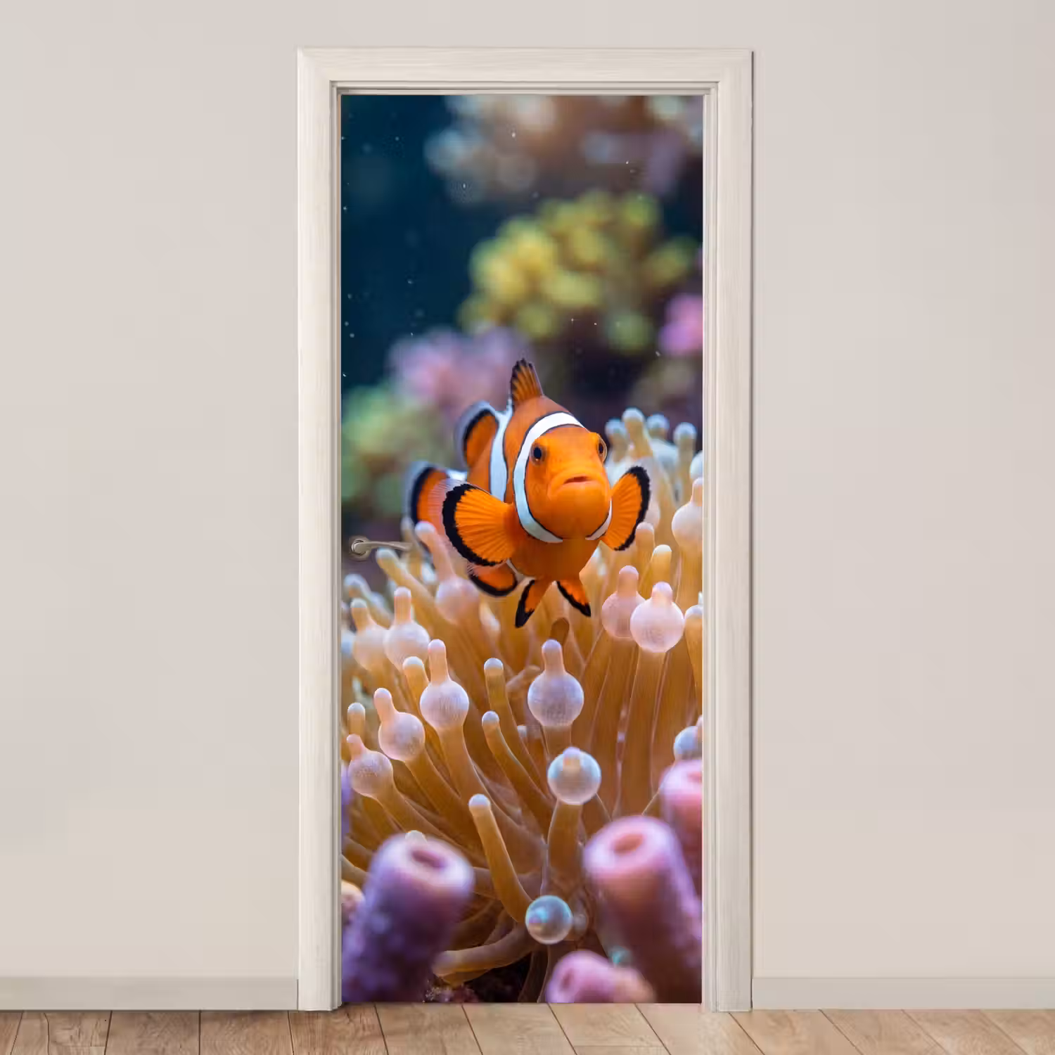 Vis - Koraal - Onderwater - Oranje - Dieren deurposter klein -3d_beige