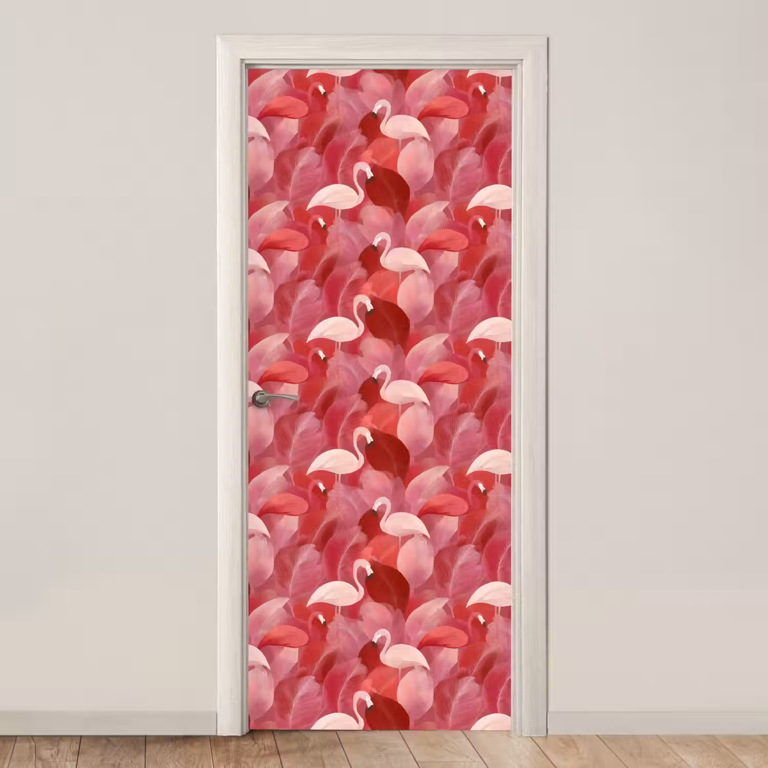 Flamingo - Botanisch - Elegant - Roze - Rood deurposter klein 289 -3d_beige