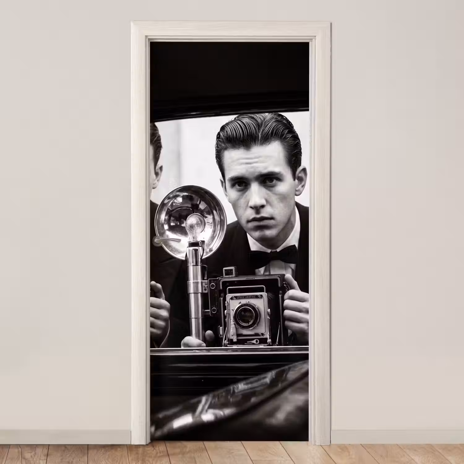 Fotograaf - Camera - Vintage - Journalistiek - Zwart-wit deurposter klein -3d_beige