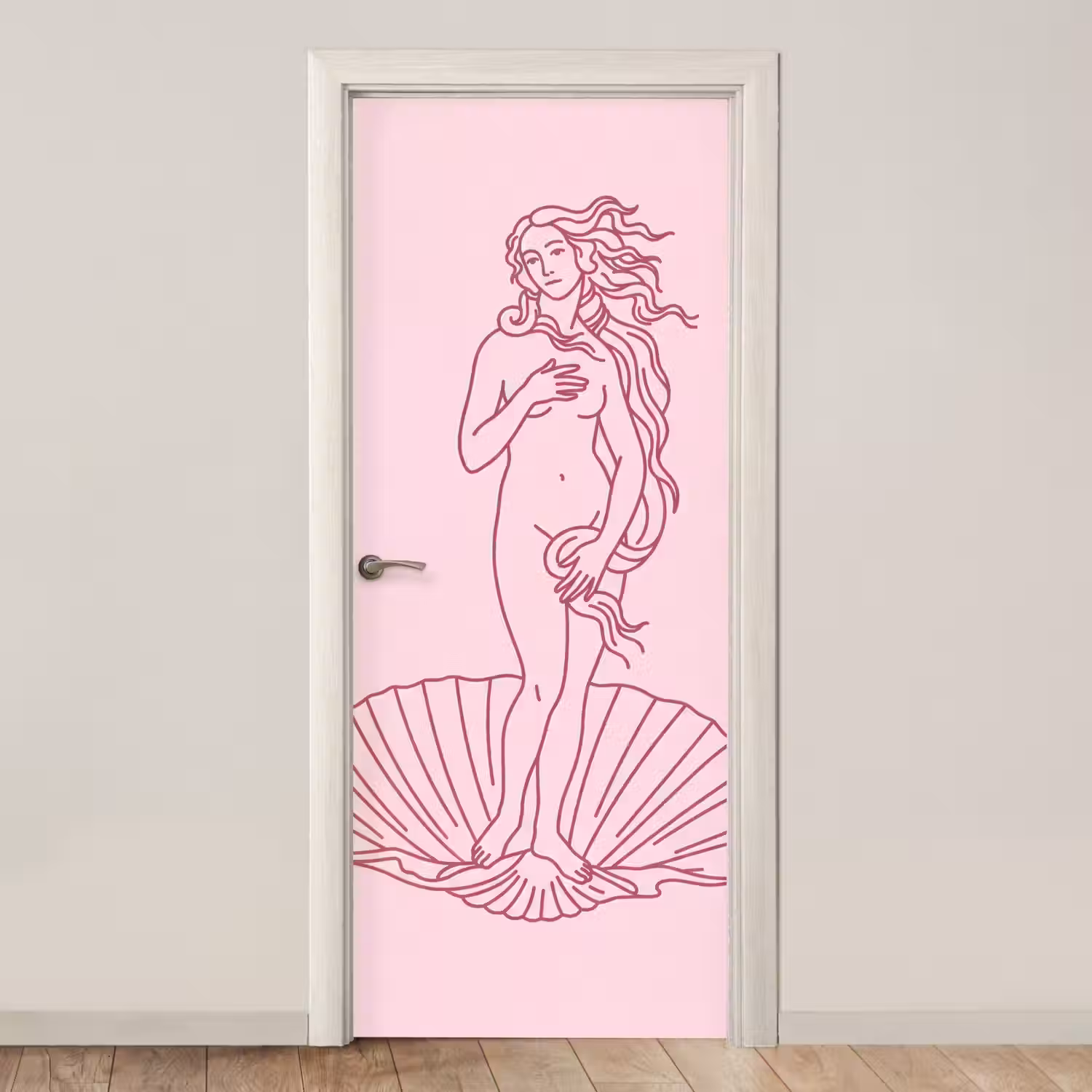 Vrouw - Schelp - Kunst - Lijntekening - Roze deurposter klein -3d_beige