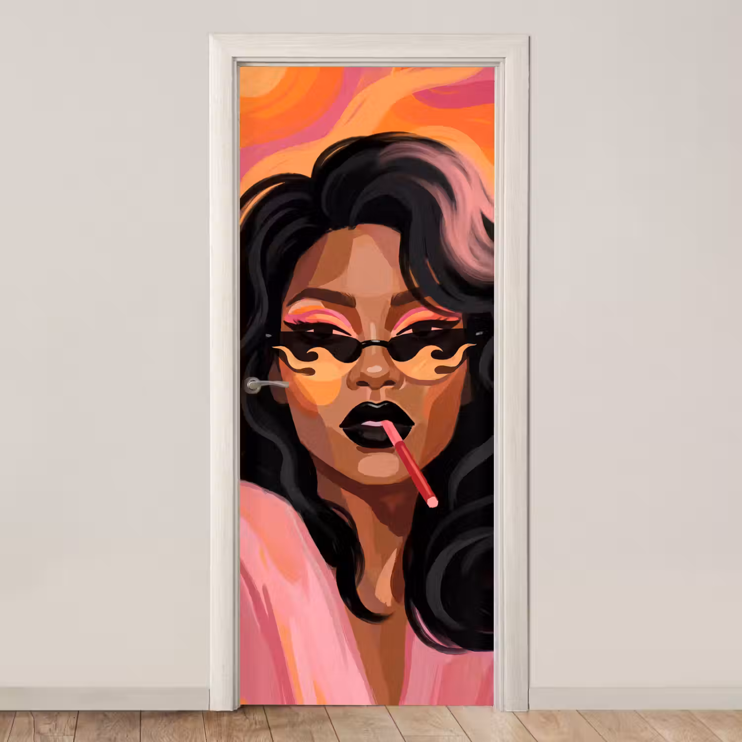 Vrouw - Zonnebril - Modern - Portret - Oranje deurposter klein -3d_beige