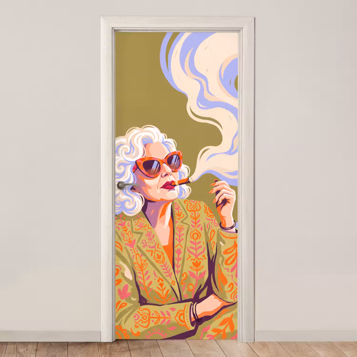Vrouw - Zonnebril - Portret - Modern - Kleurrijk deurposter klein -3d_beige