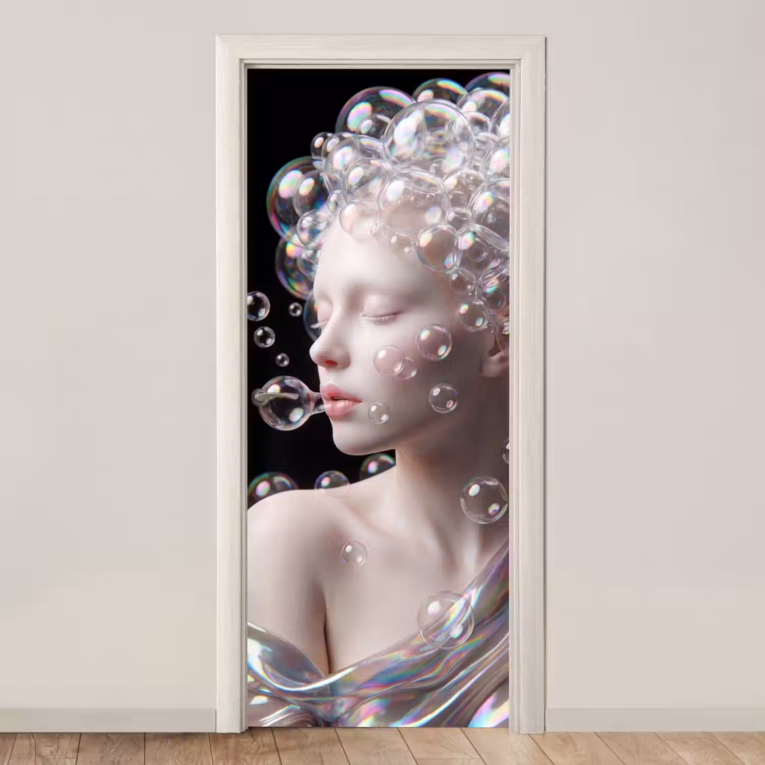 Vrouw - Bellen - Abstract - Kleurrijk deurposter klein -3d_beige