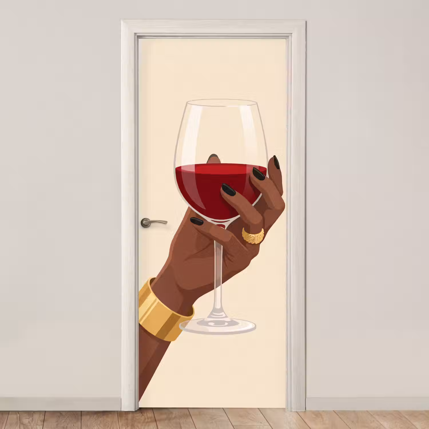 Vrouw - Wijn - Glas - Illustratie - Rood deurposter klein -3d_beige