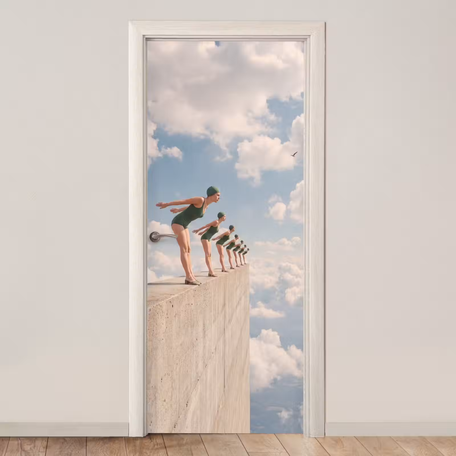 Türtapete - Frauen – Tauchhaltung – Wolken - Vrouwen - Duikhouding - Wolken deurposter klein