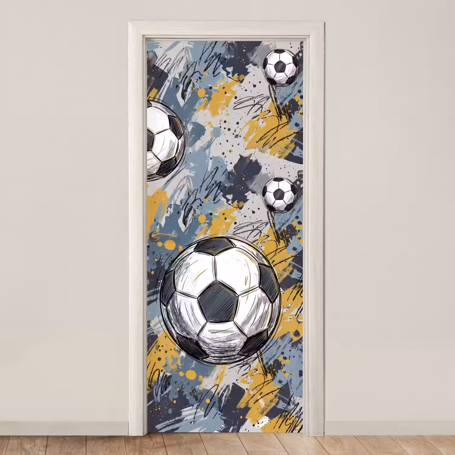 Voetbal - Abstract - Sport - Kleurrijk deurposter klein -3d_beige