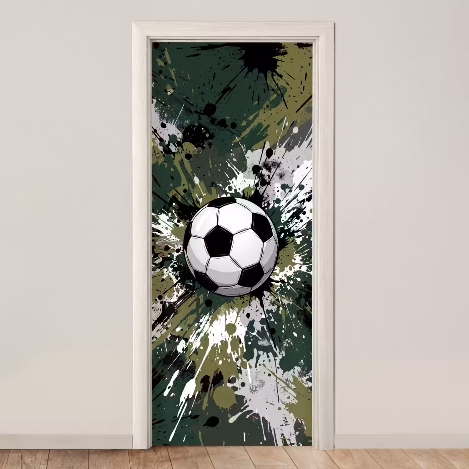 Voetbal - Verf - Spetters - Groen deurposter klein -3d_beige