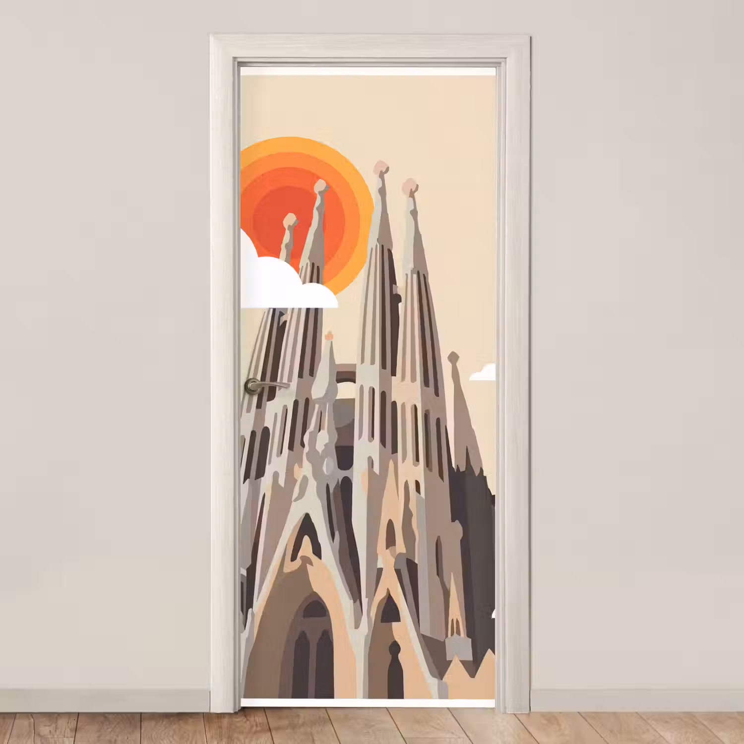 Gebouw - Torens - Architectuur - Abstract - Zonsondergang deurposter klein -3d_beige