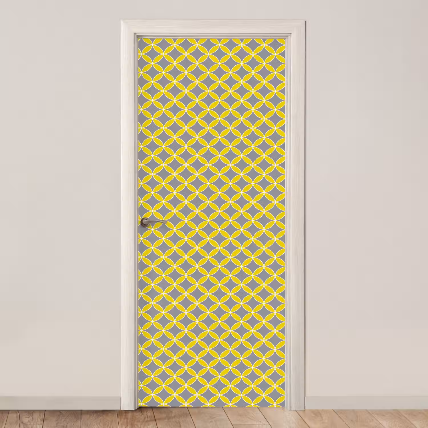 Geometrisch - Cirkels - Modern - Grijs - Geel deurposter klein 289 -3d_beige