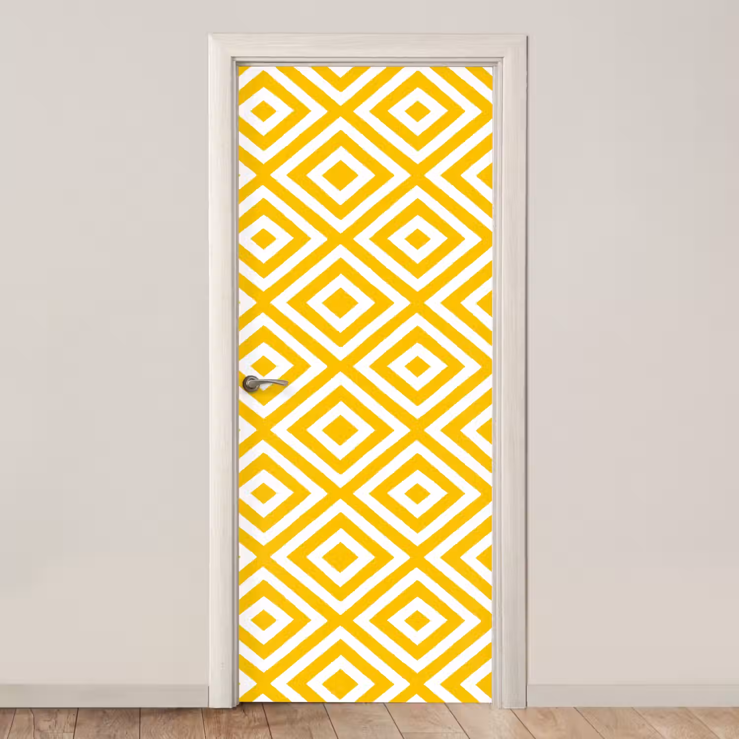 Geometrisch - Lijnen - Modern - Geel - Wit deurposter klein 289 -3d_beige