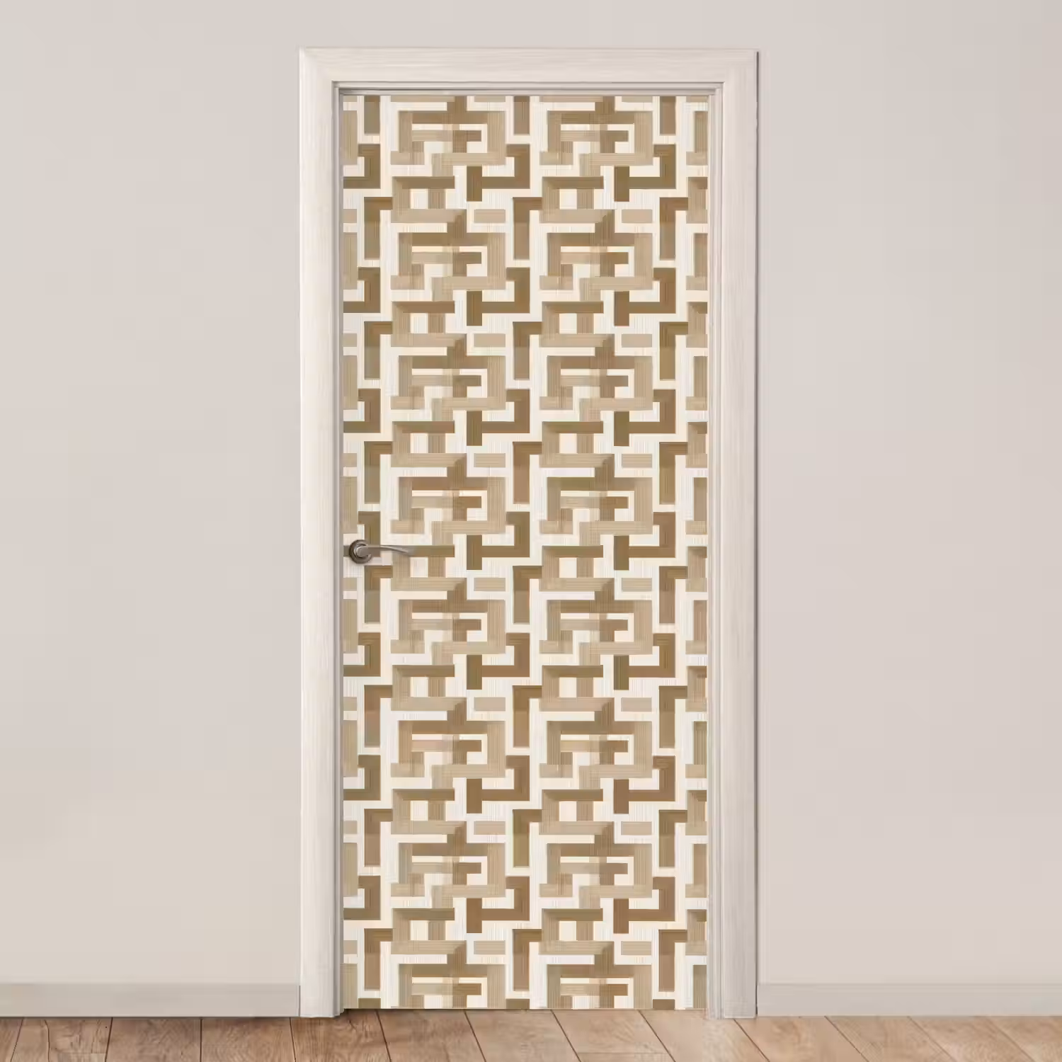 Geometrisch - Retro - Bruin deurposter klein 289 -3d_beige