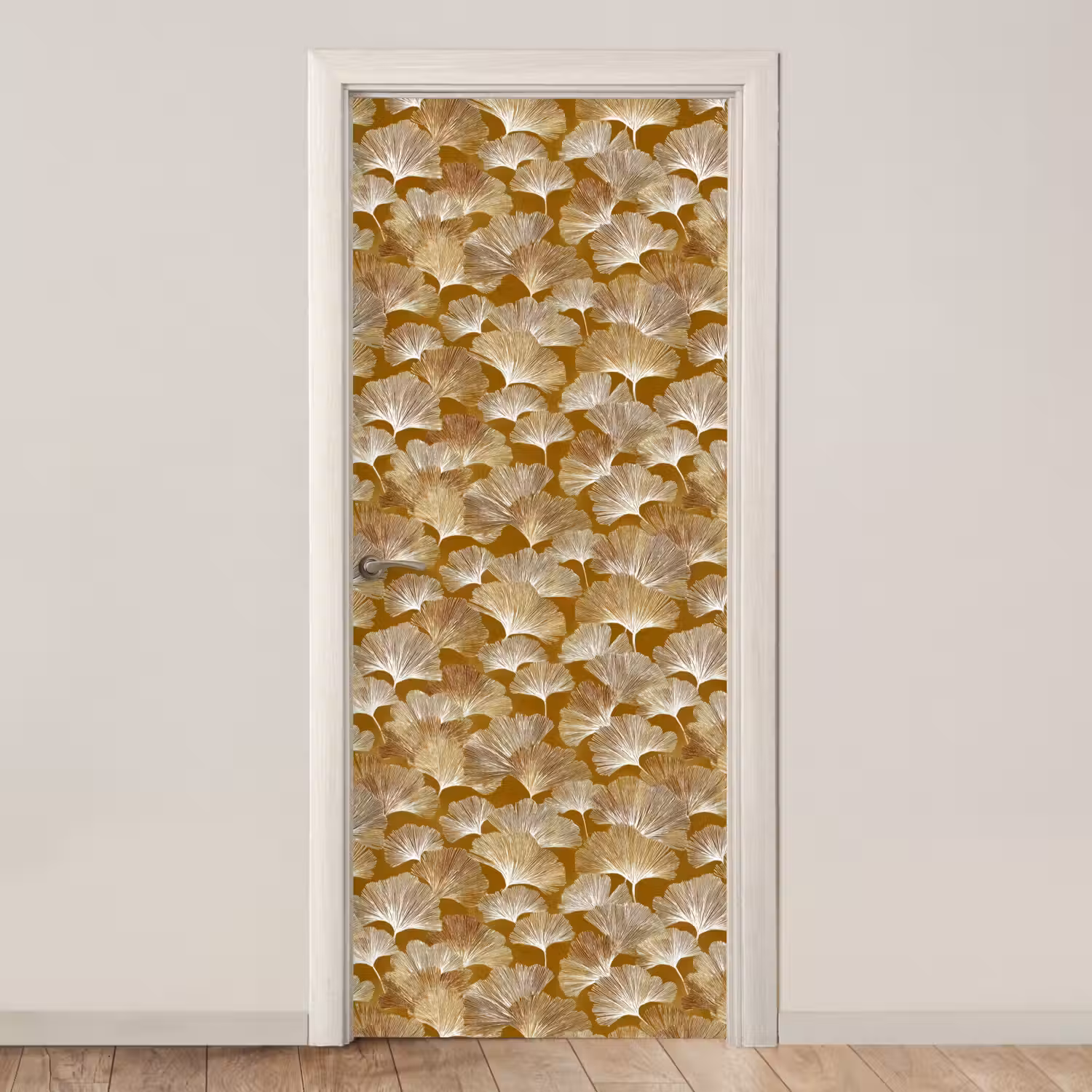 Ginkgo - Bladeren - Goud deurposter klein 289 -3d_beige