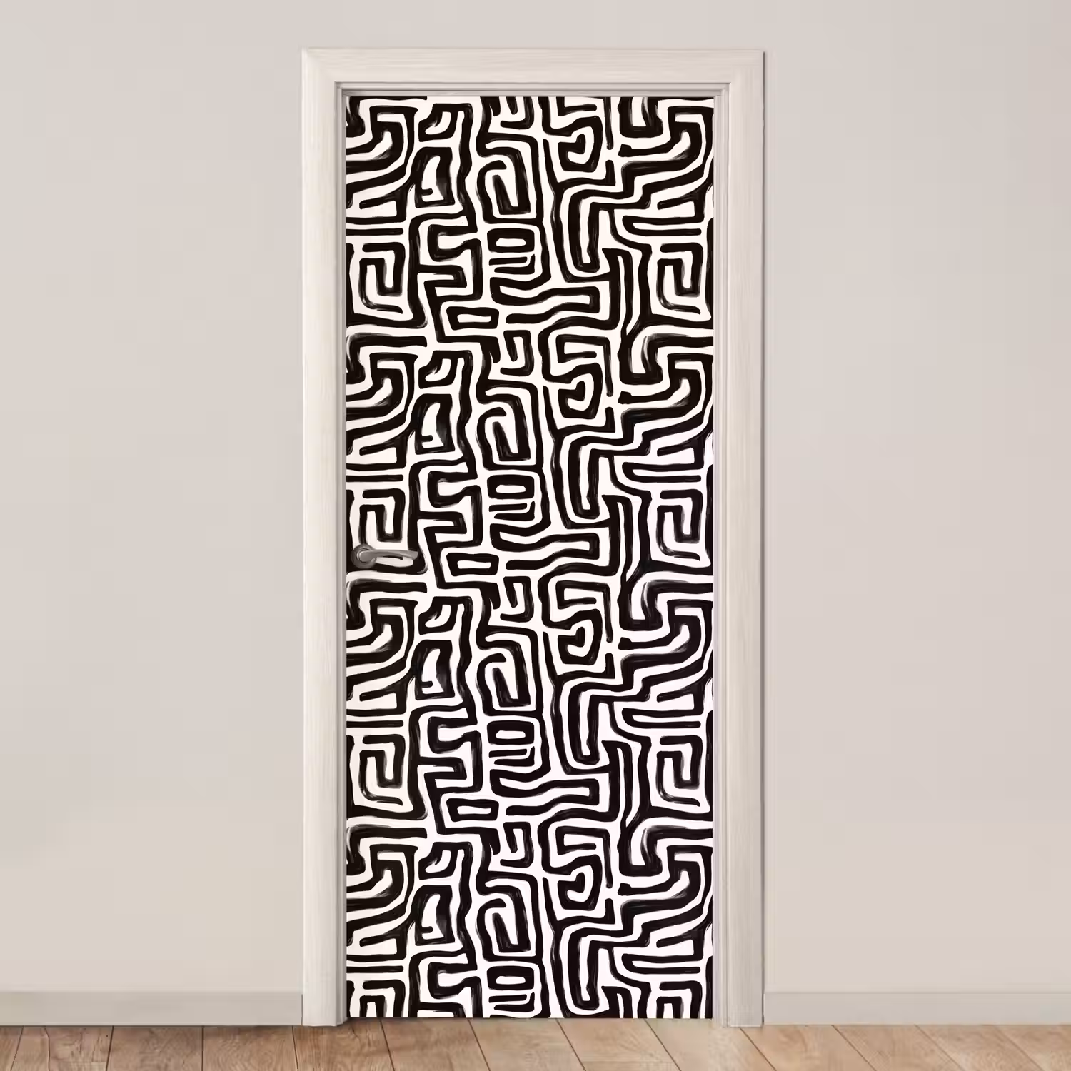 Grafisch - Lijnen - Zwart - Wit deurposter klein 289 -3d_beige