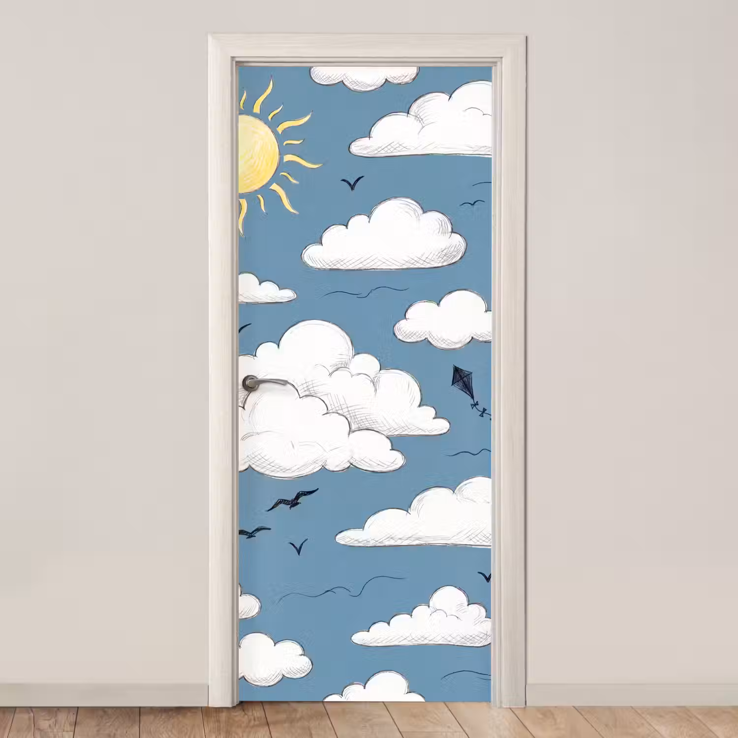 Lucht - Zon - Wolken - Natuur - Blauw deurposter klein -3d_beige