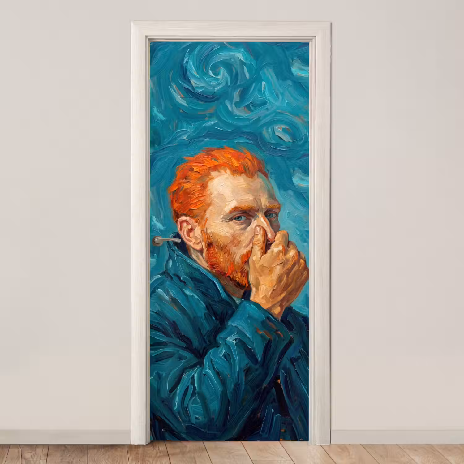 Portret - Klassiek - Blauw deurposter klein -3d_beige