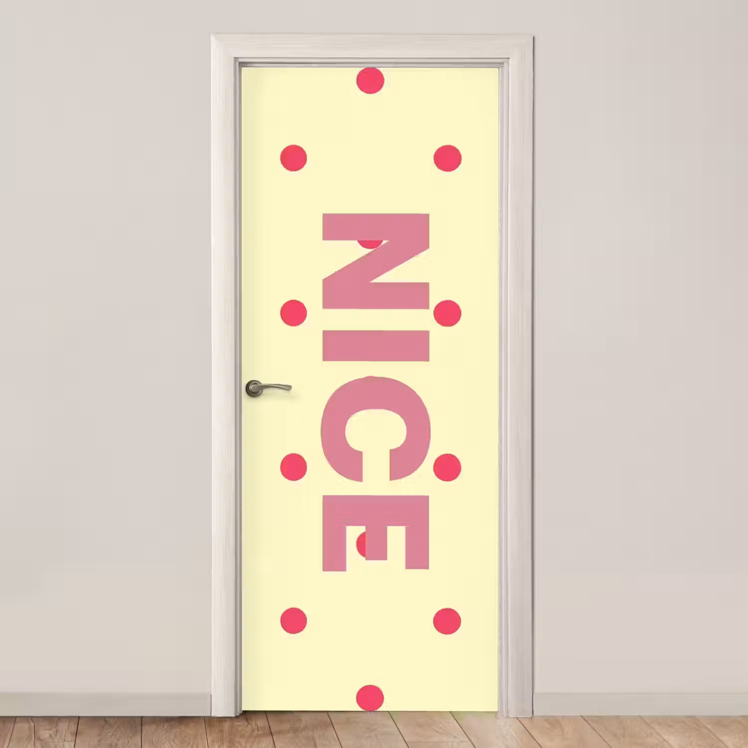 Nice - Stippen - Roze - Geel deurposter klein -3d_beige