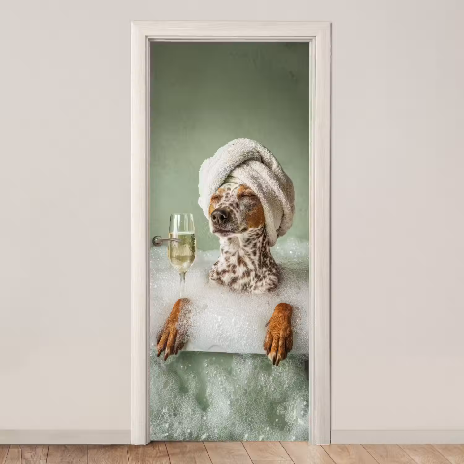 Hond - Bad - Champagne - Handdoek deurposter klein -3d_beige