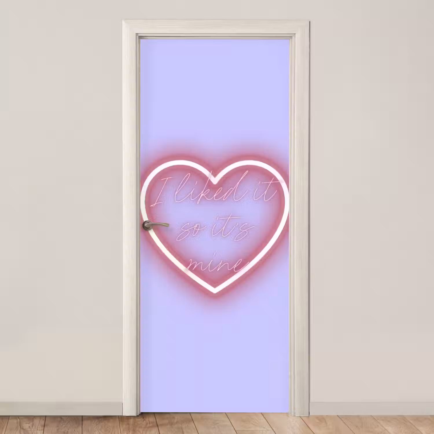 I liked it so it's mine - Neon hart - Paars deurposter klein -3d_beige