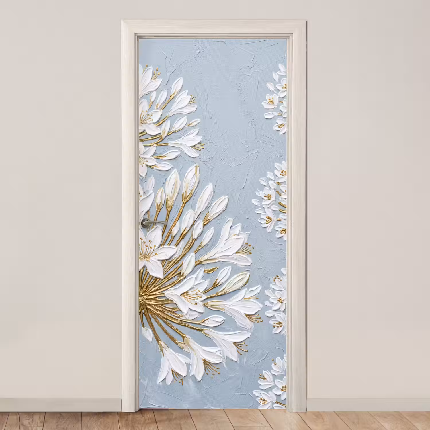 Illustratie - Bloemen - Blauw deurposter klein -3d_beige