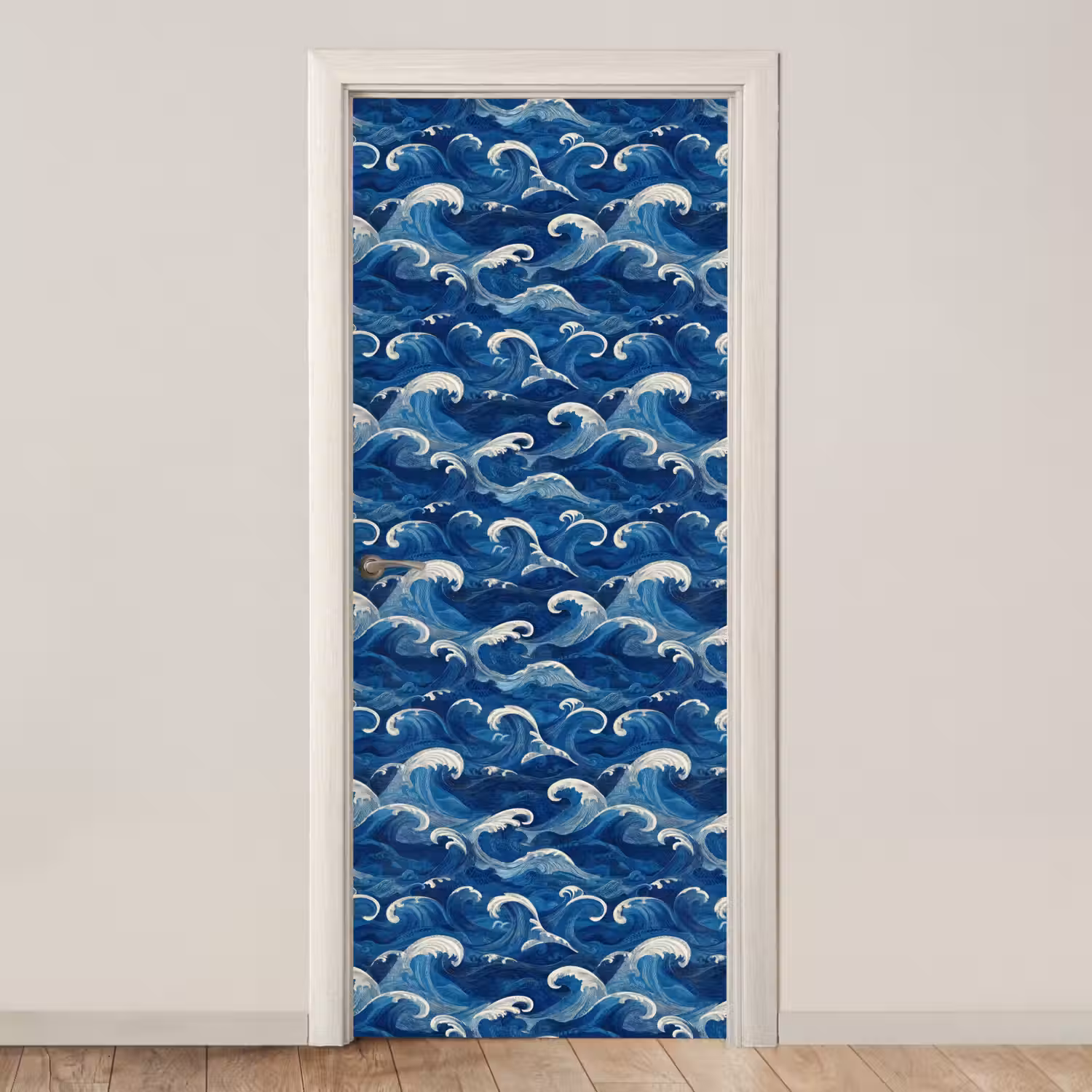 Japans - Oceaan - Golven - Blauw deurposter klein 289 -3d_beige
