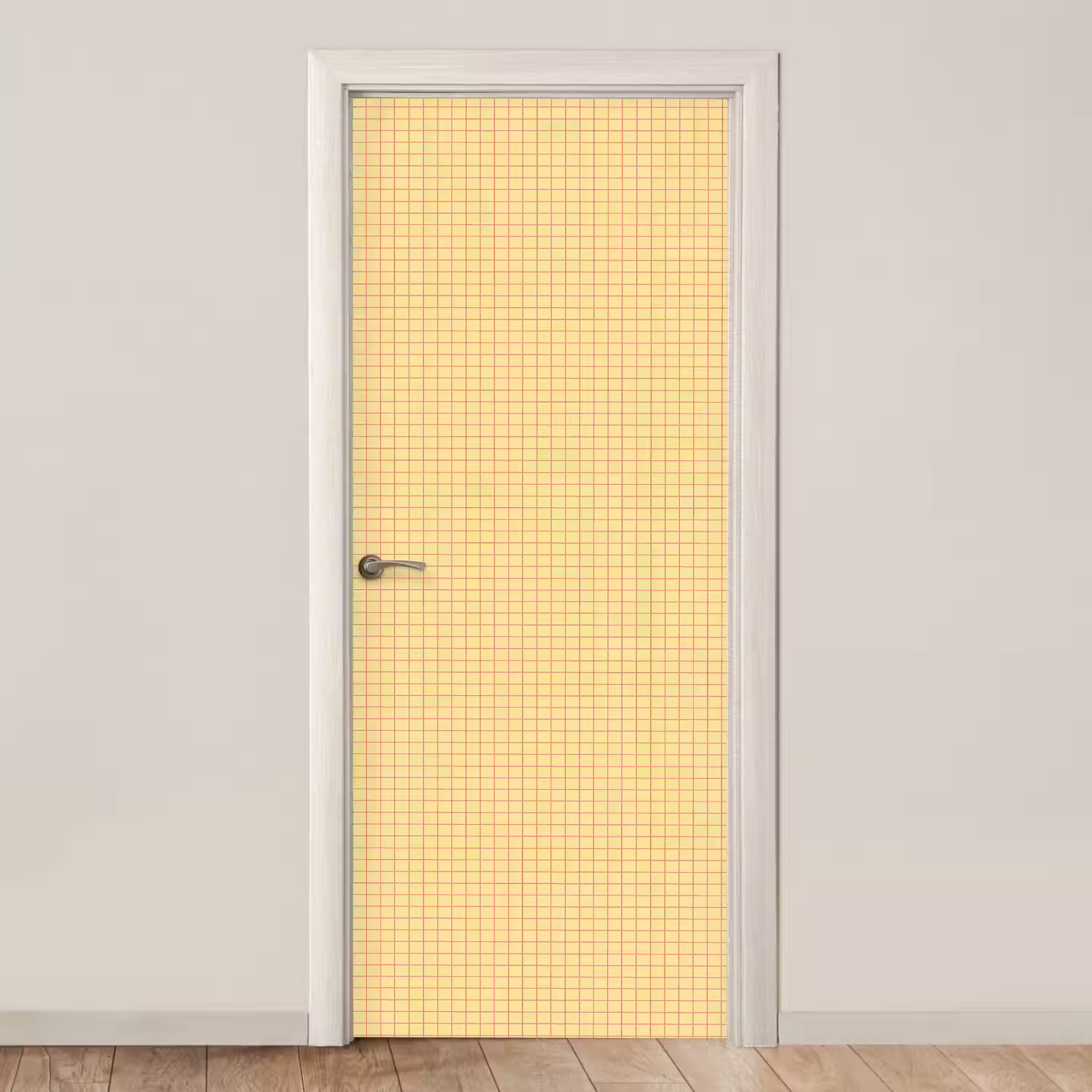 Ruitjes - Grid - Minimalistisch - Geel - Roze deurposter klein 289 -3d_beige