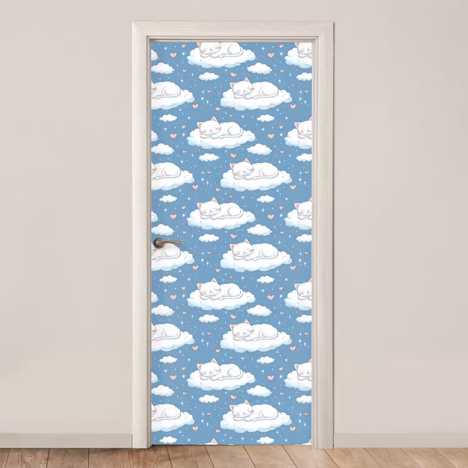 Kitten - Wolken - Blauw deurposter klein 289 -3d_beige