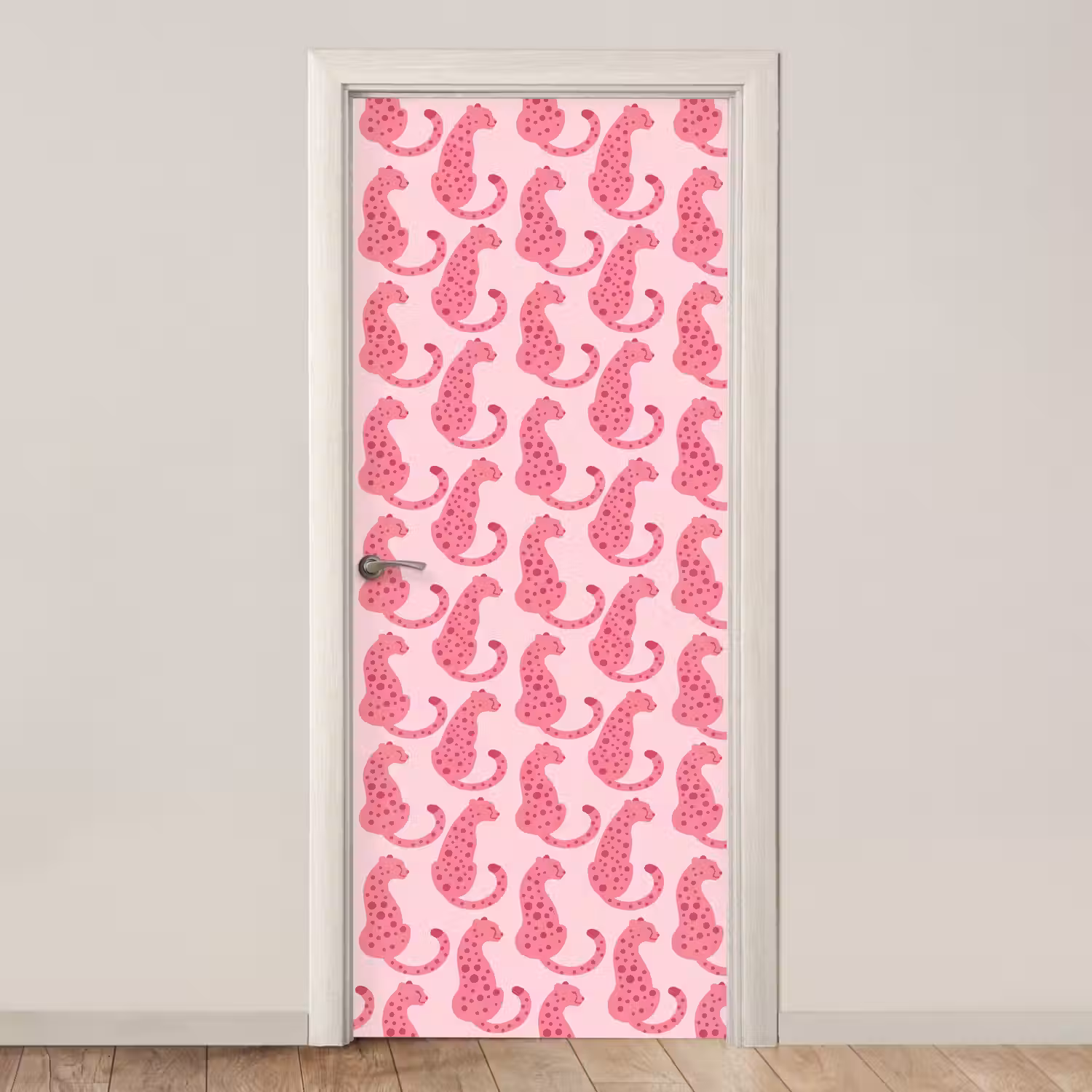 Kat - Gevlekt - Dieren - Patroon - Roze deurposter klein -3d_beige