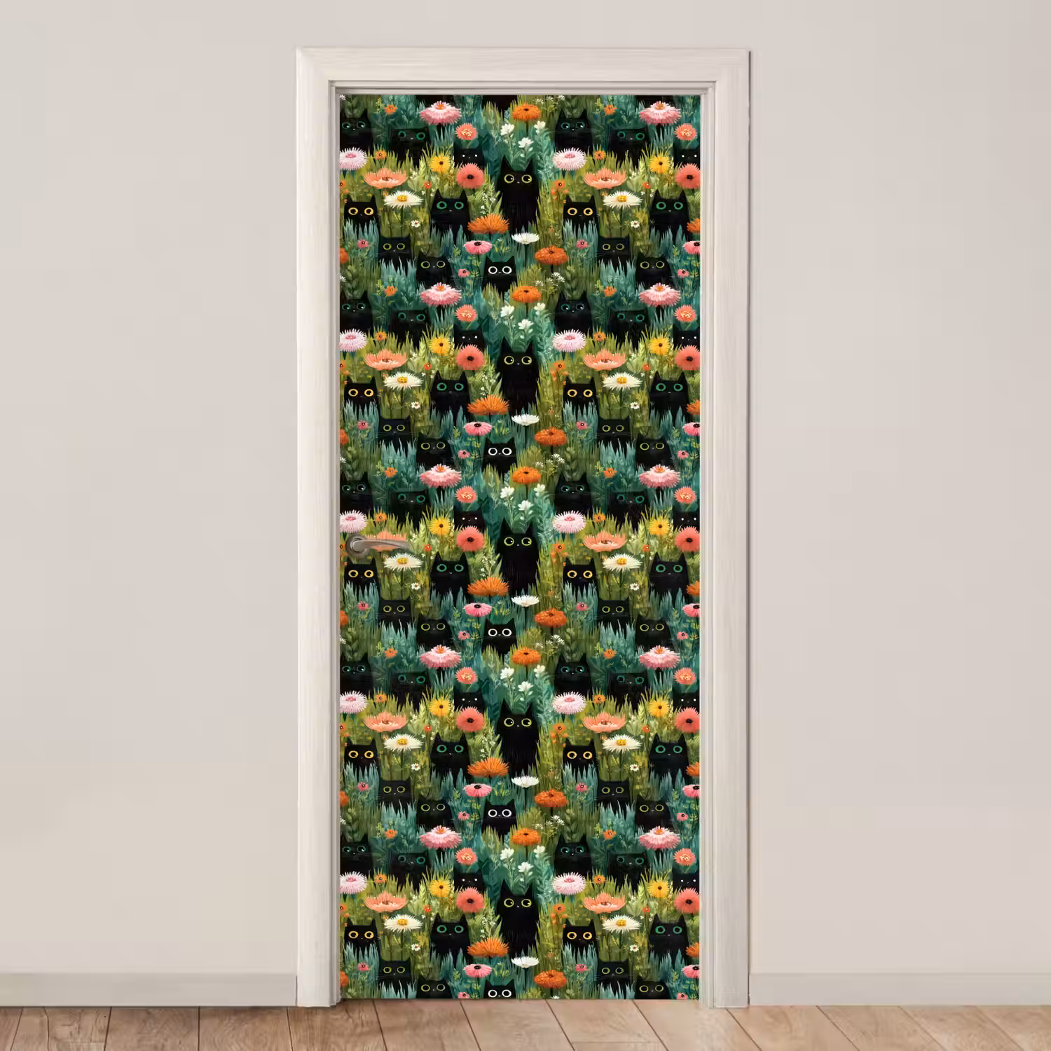 Katten - Bloemen - Kleurrijk deurposter klein 289 -3d_beige