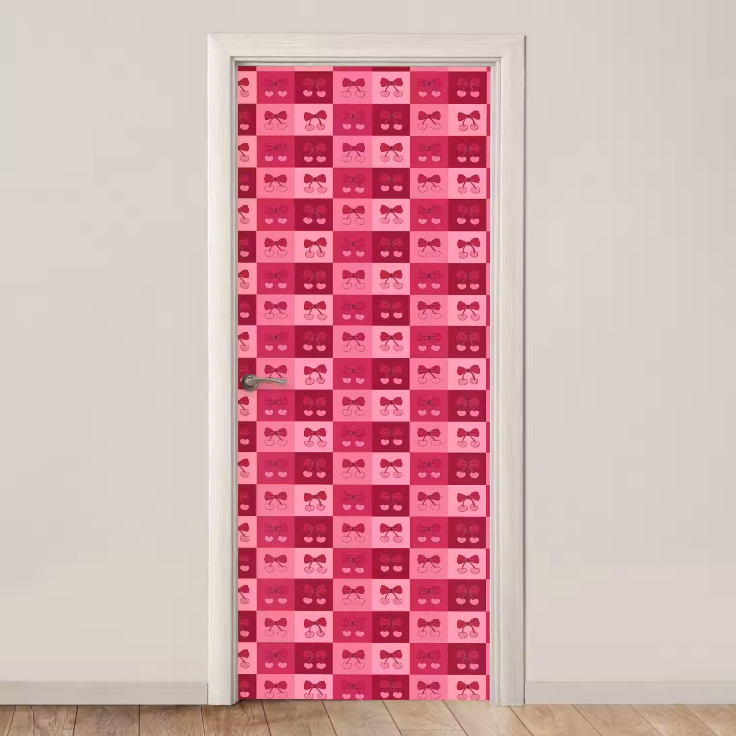 Kersen - Strikjes - Speels - Roze - Bordeaux deurposter klein 289 -3d_beige