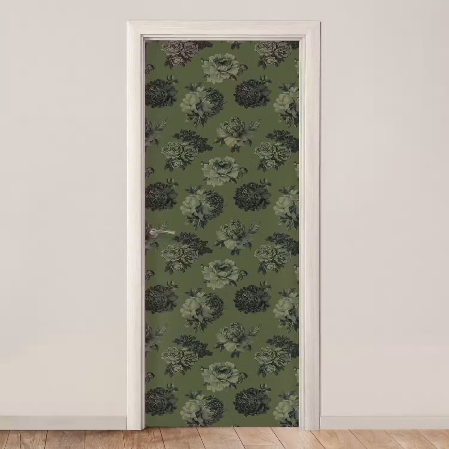 Klassiek - botanisch - olijfgroen - bloemen deurposter klein 289 -3d_beige