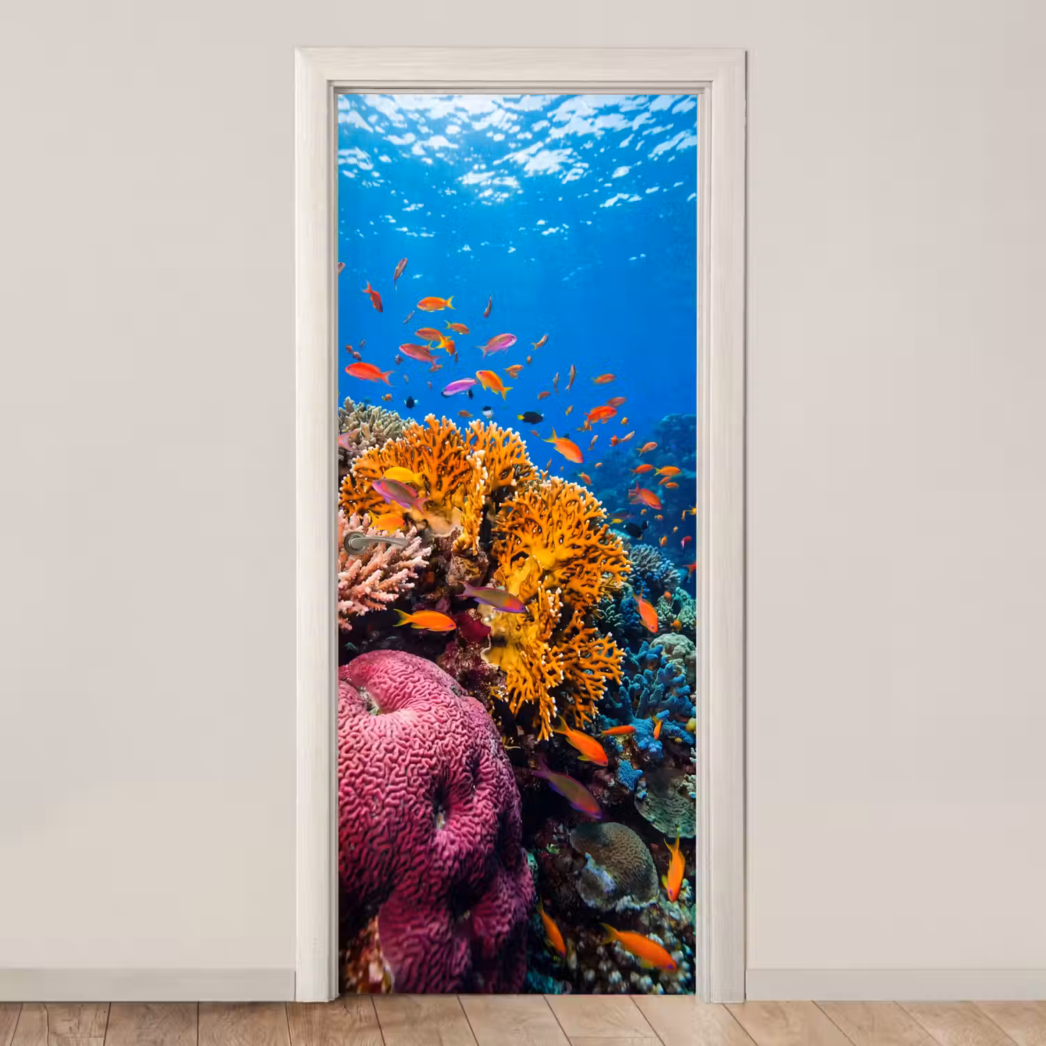 Koraal - Vissen - Oceaan - Natuur - Kleurrijk deurposter klein -3d_beige