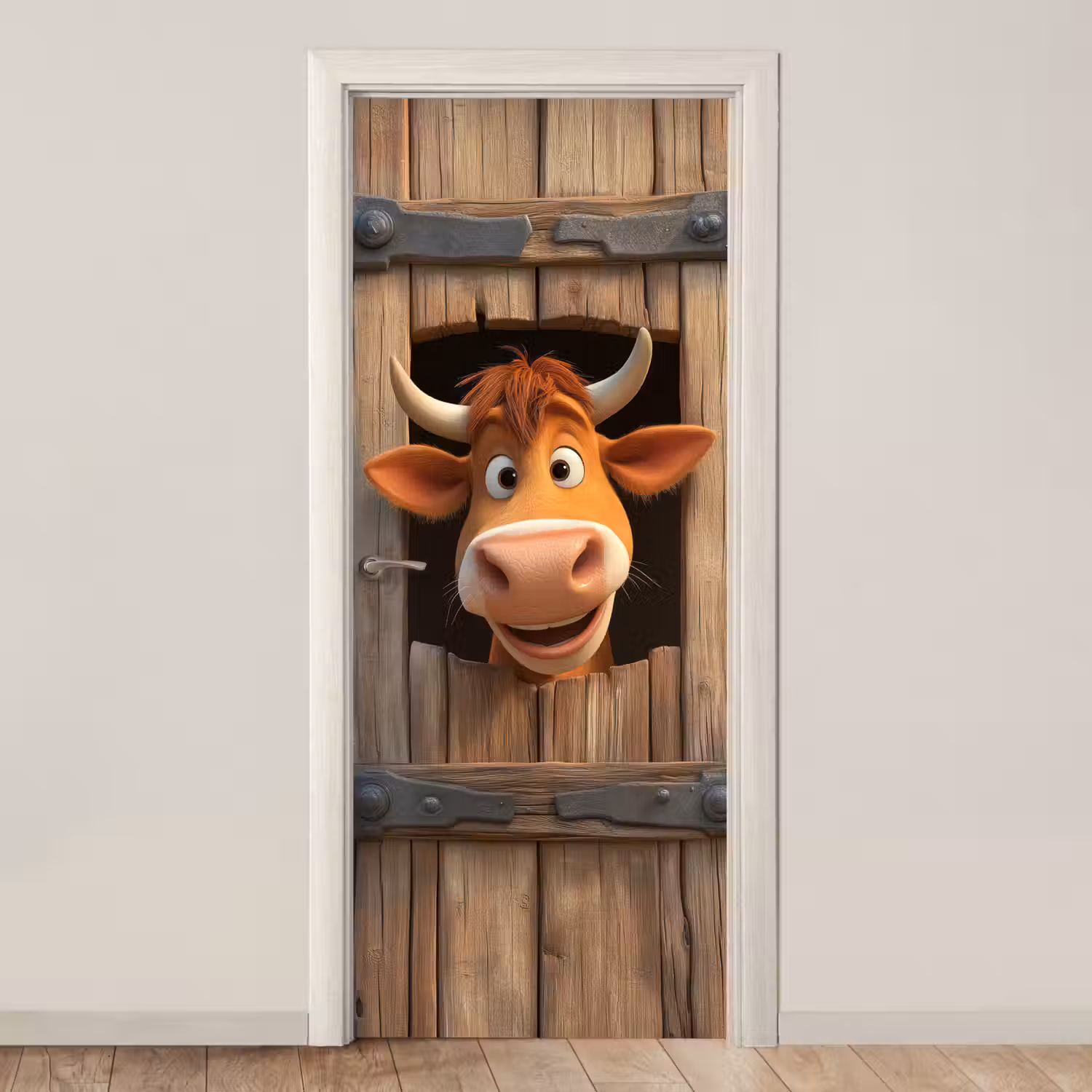 Koe - Bruin - Boerderij - Schuur - Raam deurposter klein -3d_beige