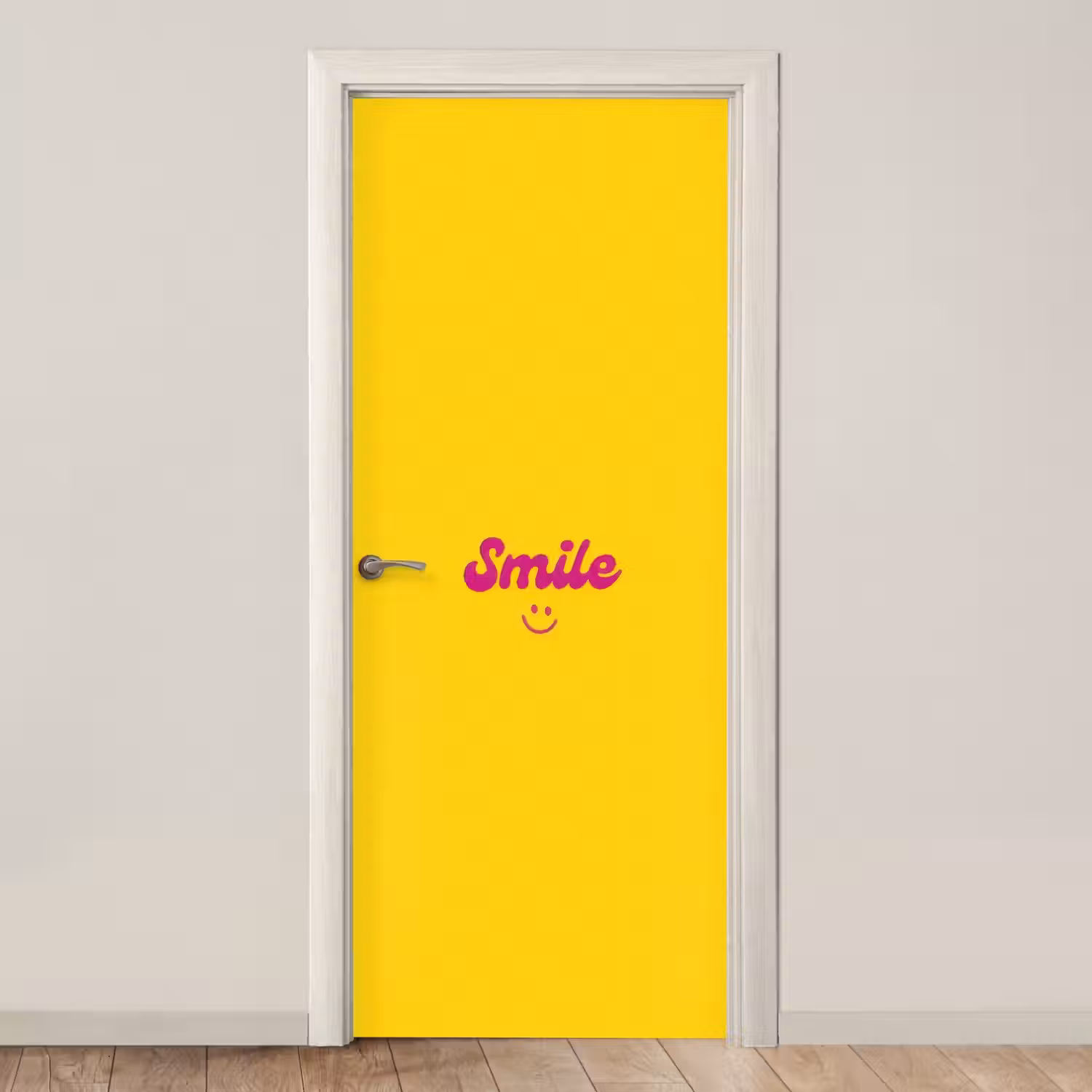 Smile - Geel - Roze deurposter klein -3d_beige