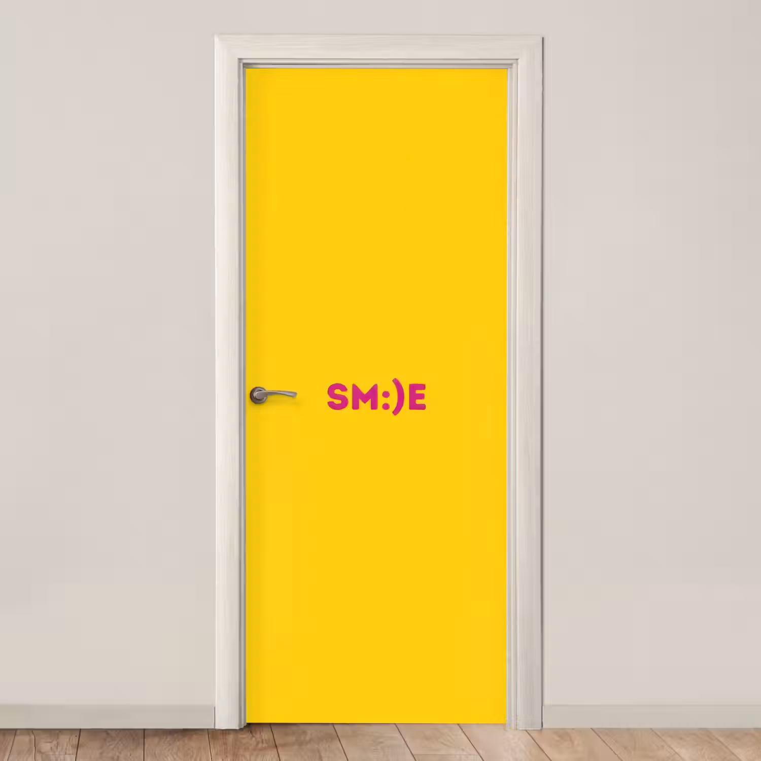 Smile - Roze - Geel deurposter klein -3d_beige