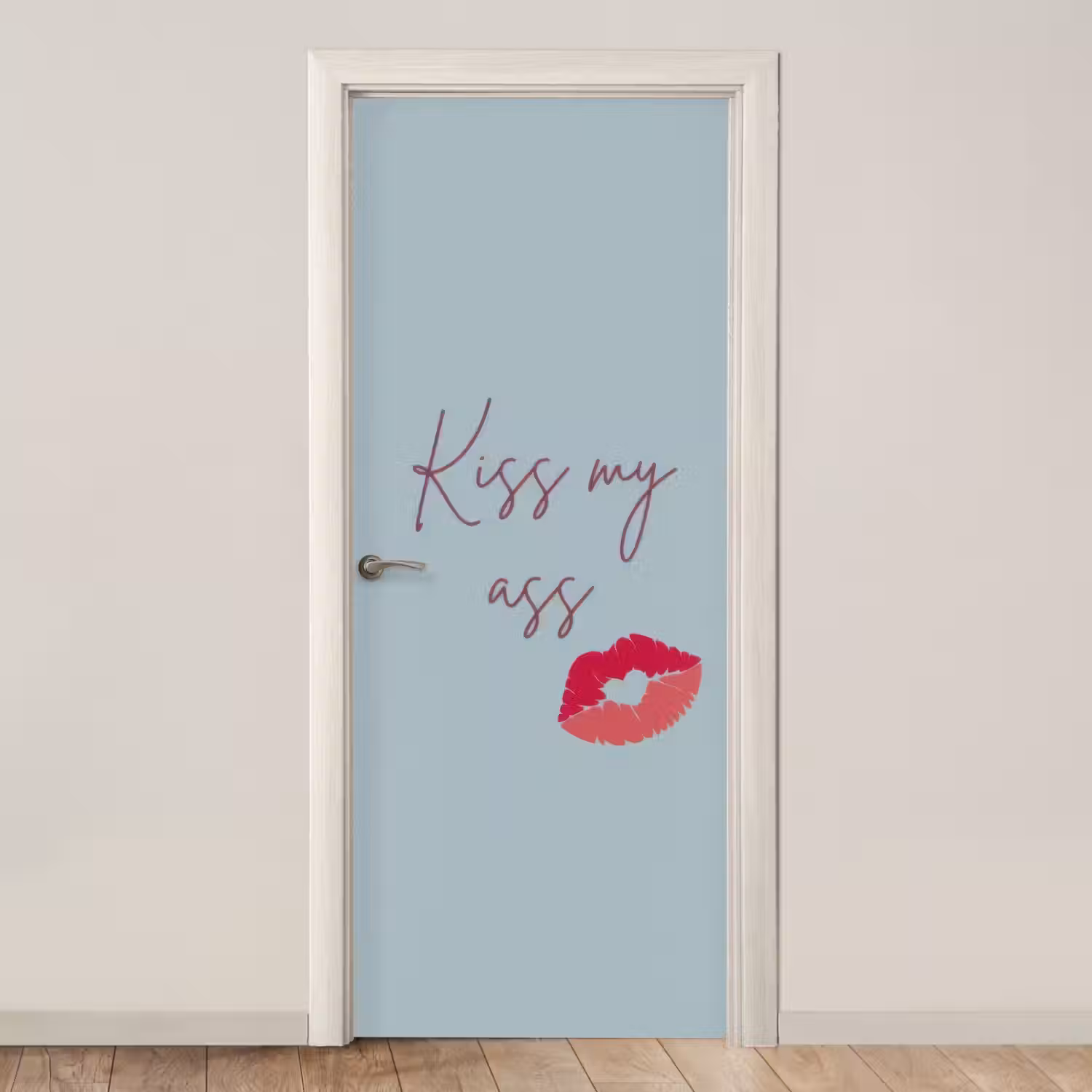 Kiss my ass - Lip - Blauw deurposter klein -3d_beige