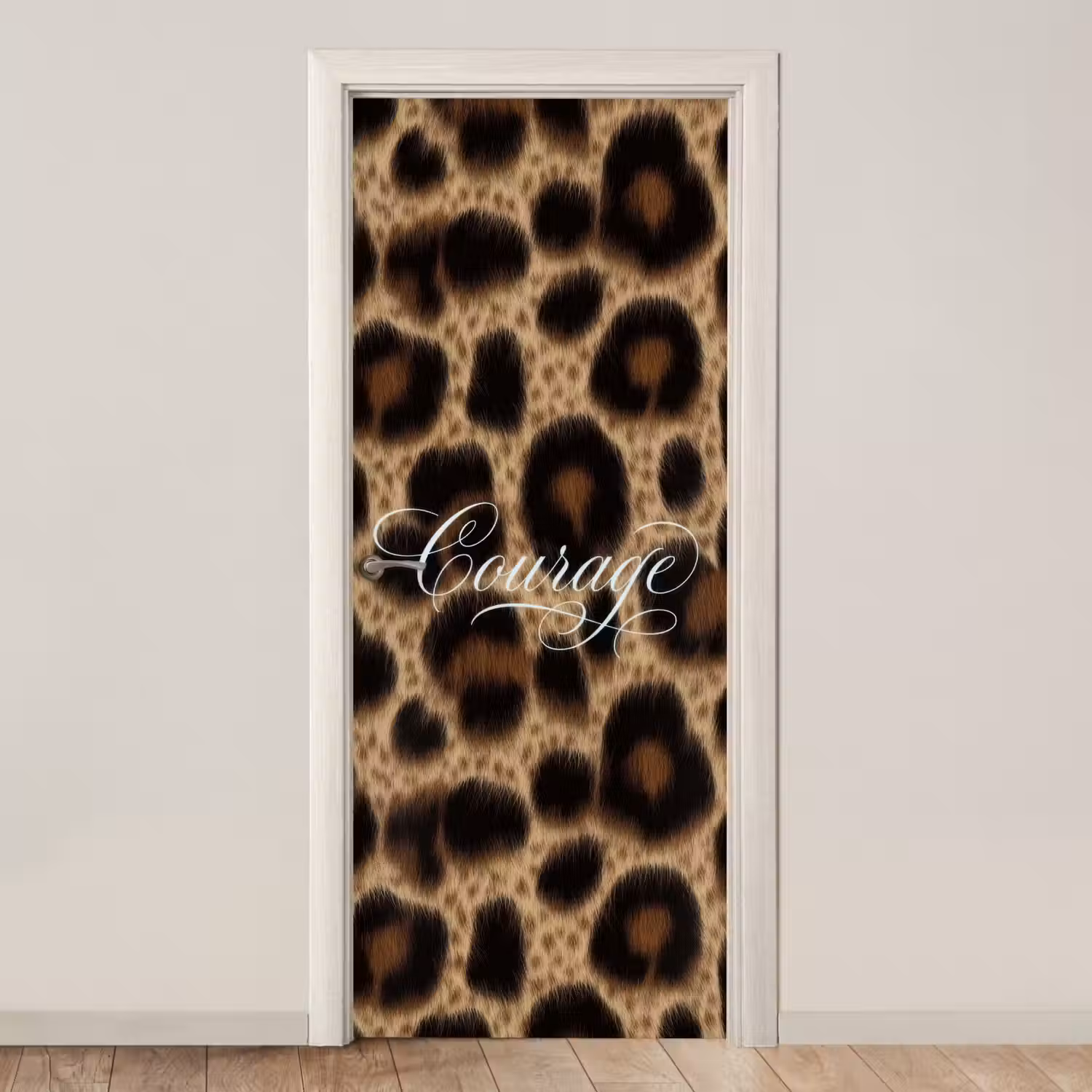 Luipaardprint - Bruin - Courage - Sierlijk deurposter klein -3d_beige