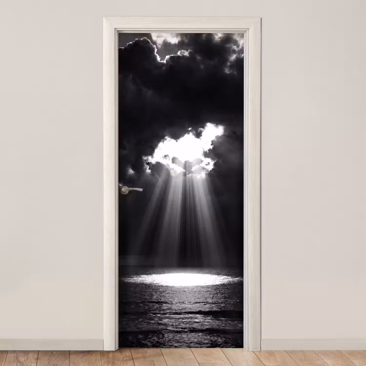 Licht - Wolken - Zee - Zwart-wit - Natuur deurposter klein -3d_beige