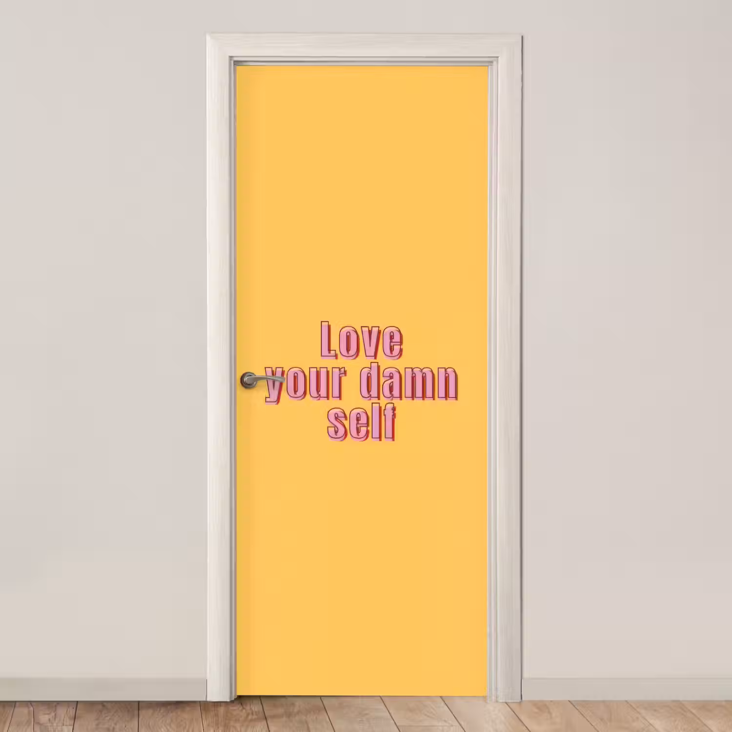Love yourself - Roze - Geel deurposter klein -3d_beige