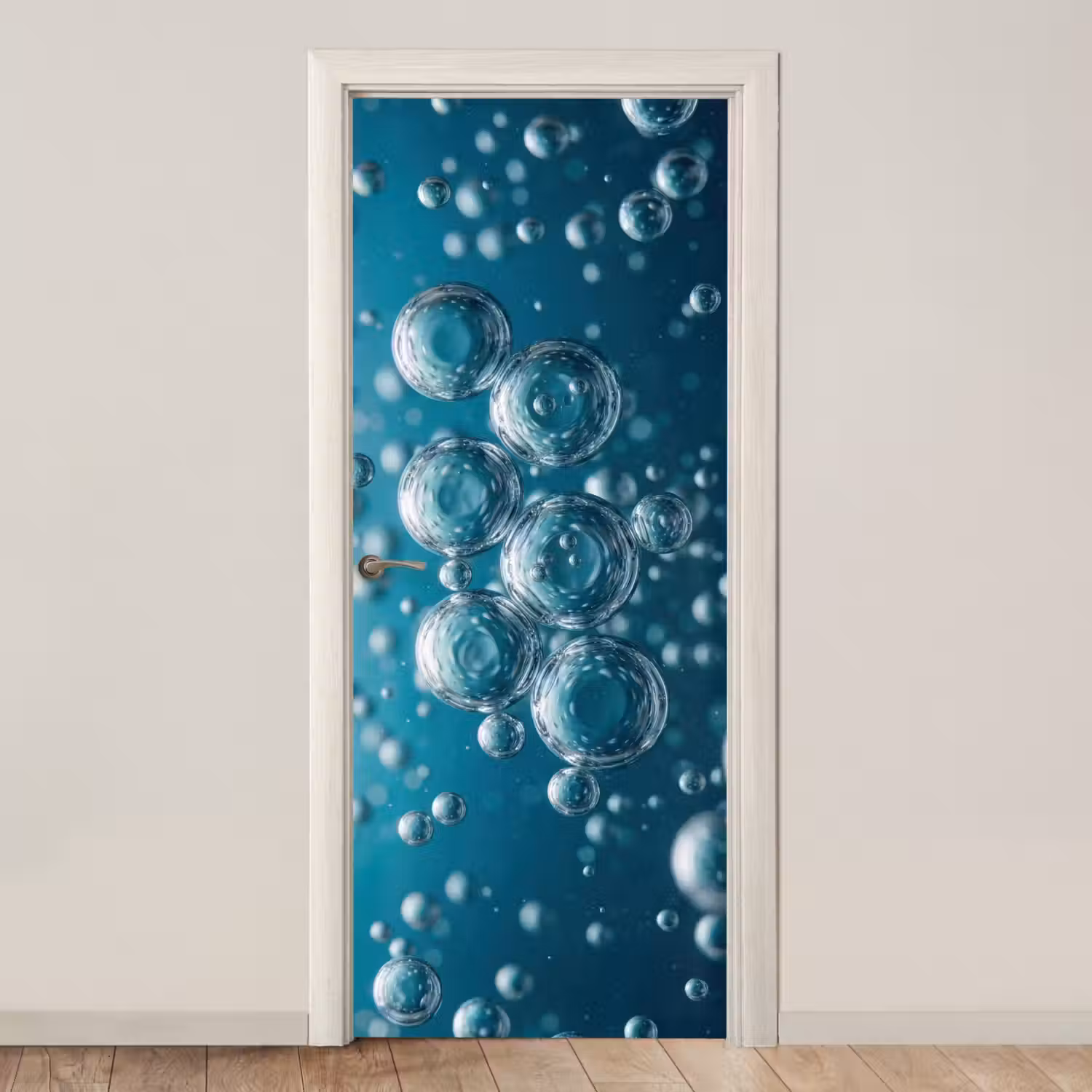 Luchtbellen - Dynamisch - Blauw deurposter klein -3d_beige