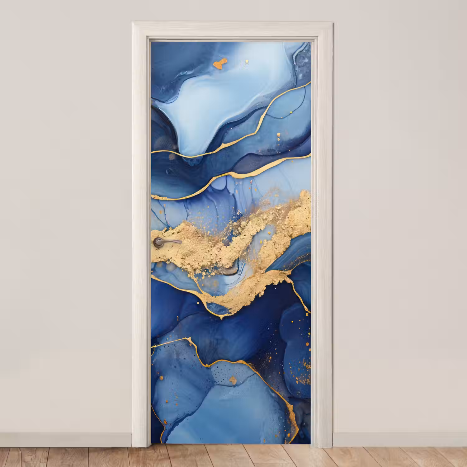 Marmer - Blauw - Goud - Abstract deurposter klein -3d_beige