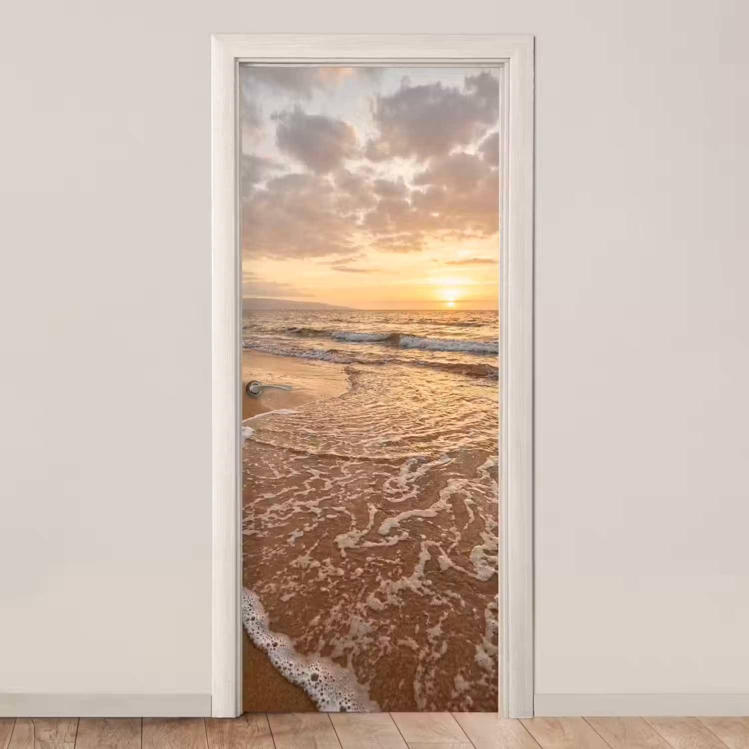 Zee - Kustlijn - Wolken - Landschap - Oranje deurposter klein -3d_beige