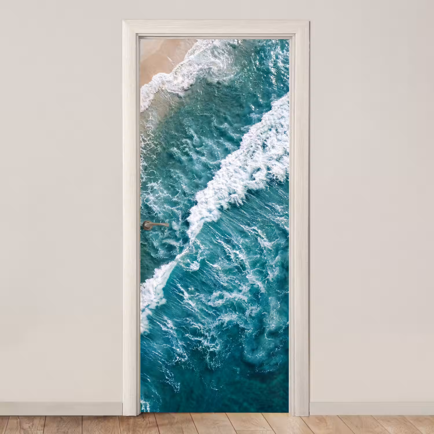 Zee - Strand - Golven - Natuur - Blauw deurposter klein -3d_beige